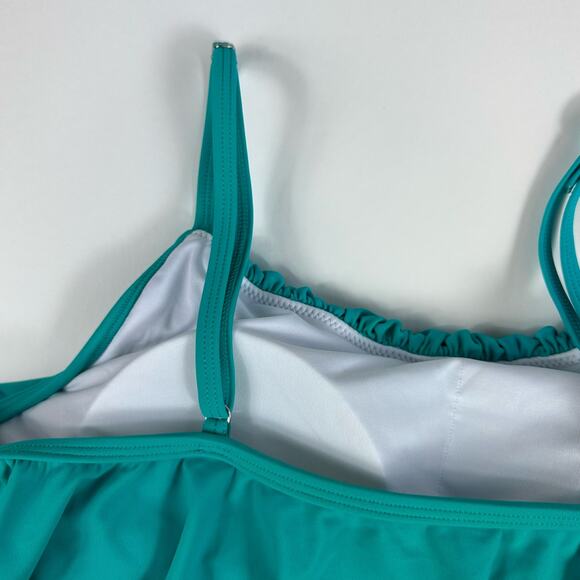 Cupshe Women's  Falbala Bikini XXL Teal ruffled top adjustable straps - Picture 10 of 13